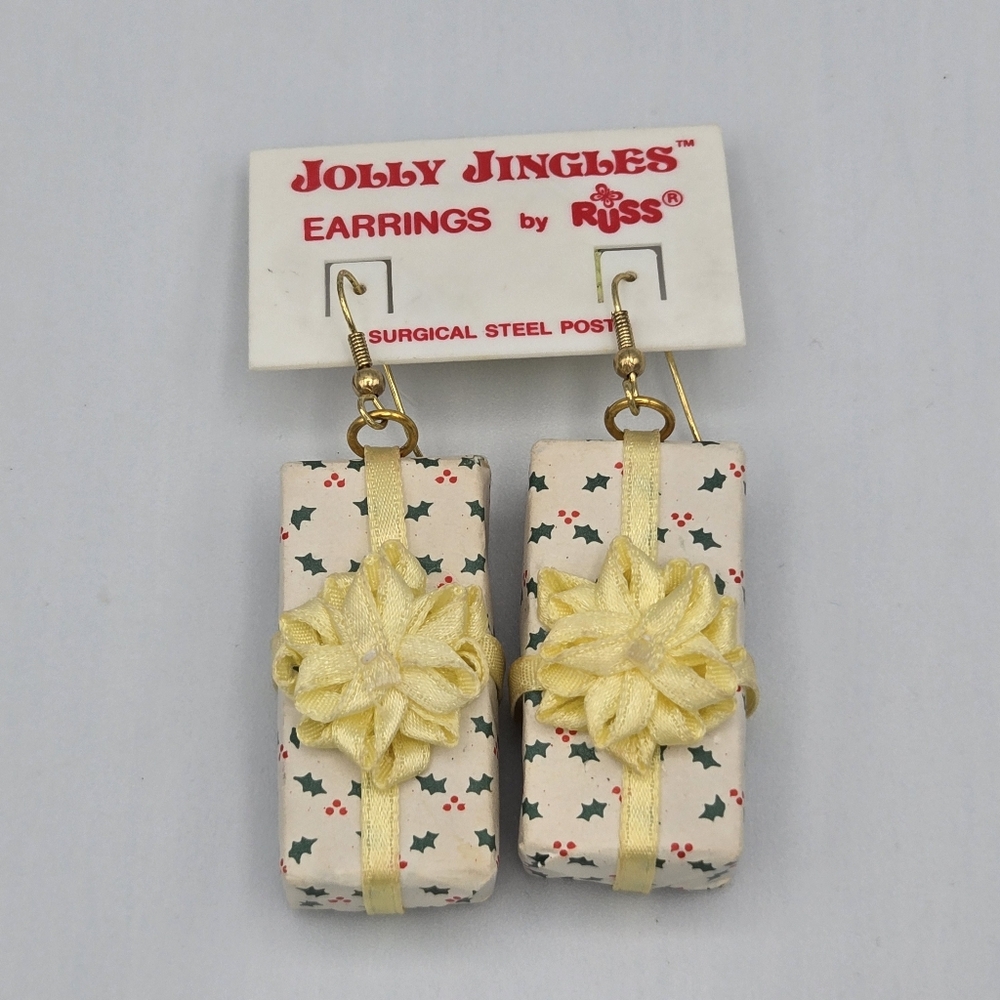 Vintage Russ Jolly Jingles Christmas Presents Earrings Gift Dangling Realistic
